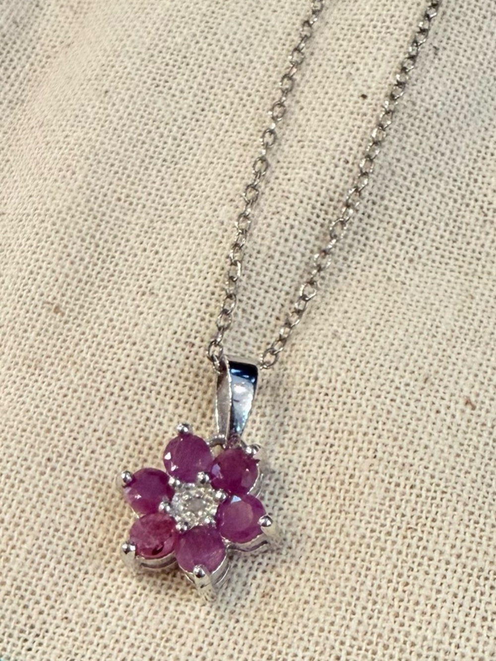 Macy's Silver Necklace with Purple Floral Gem Cluster Pendant